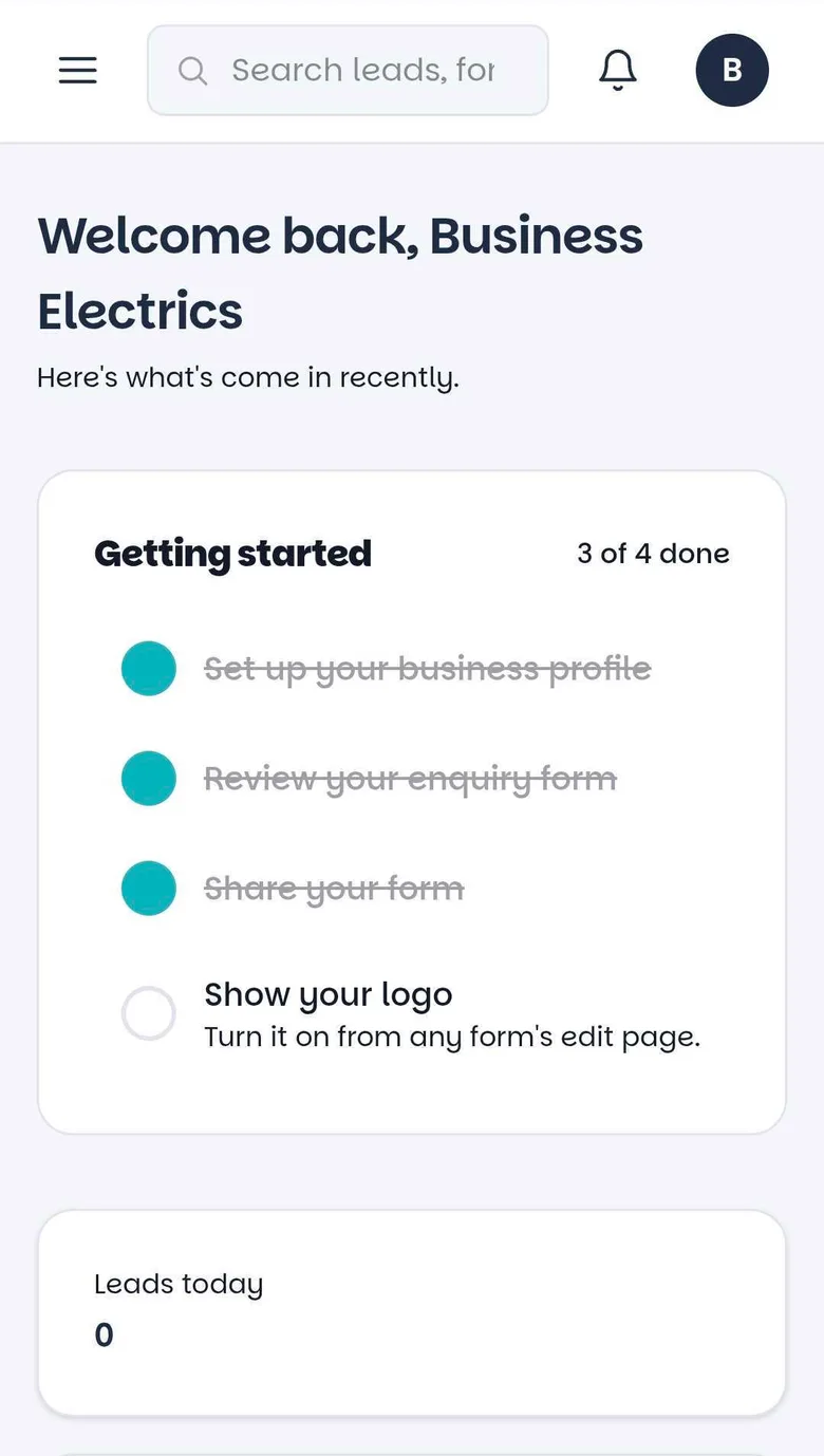 Dashboard overview on mobile