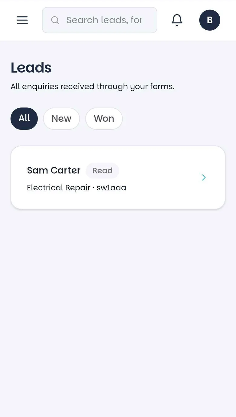Leads list on mobile